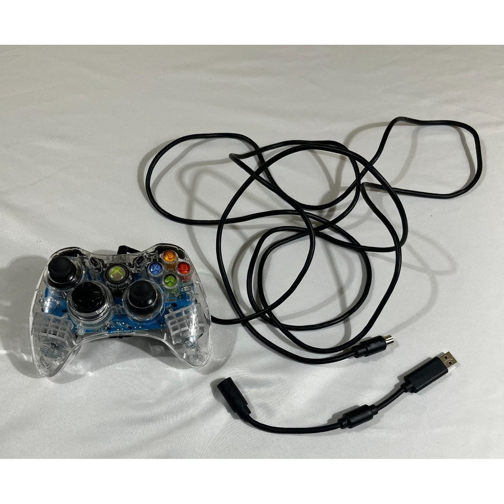 PDP Afterglow AX.1 Xbox 360 Wired Controller Clear Transparent Blue LED PL-3602